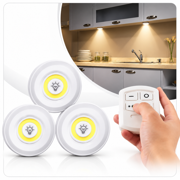 3-Pack LED Puck Lights – Wireless Remote Control Cabinet Lights